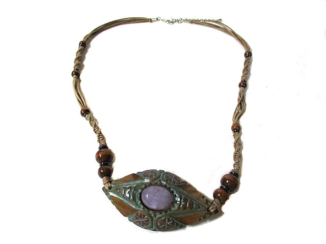 アイヌ文様編み紐ネックレス メノー石 [トミヤ郷土民芸]