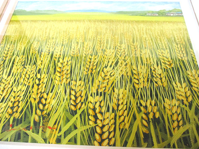 穀物畑の油彩画 KIM 黄麦 KYUM Y.KIM [トミヤ郷土民芸]