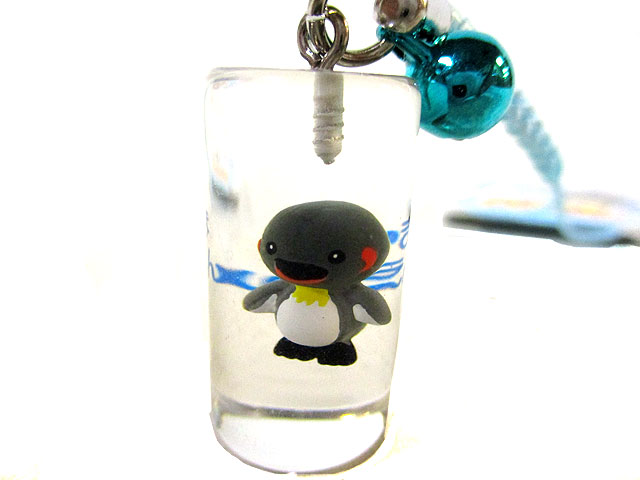 旭山円筒ぺんぎんストラップ根付けブルー新 - 旭山動物園グッズ/旭山